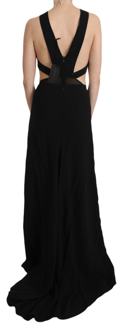 John Richmond Black Crystal Leather Gown Flare Dress In Black