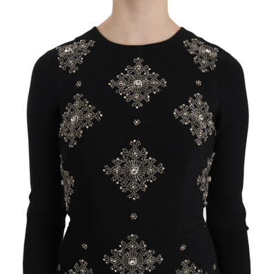John Richmond Black Crystal Stretch Mini Shift Dress In Black