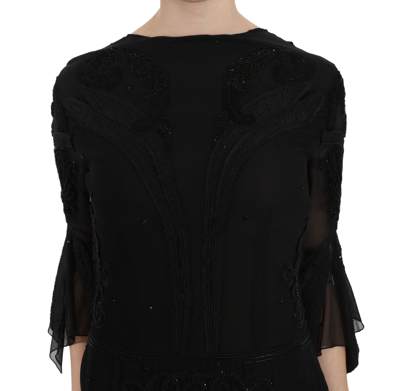 John Richmond Black Sequined Silk Mini Shift Gown In Black