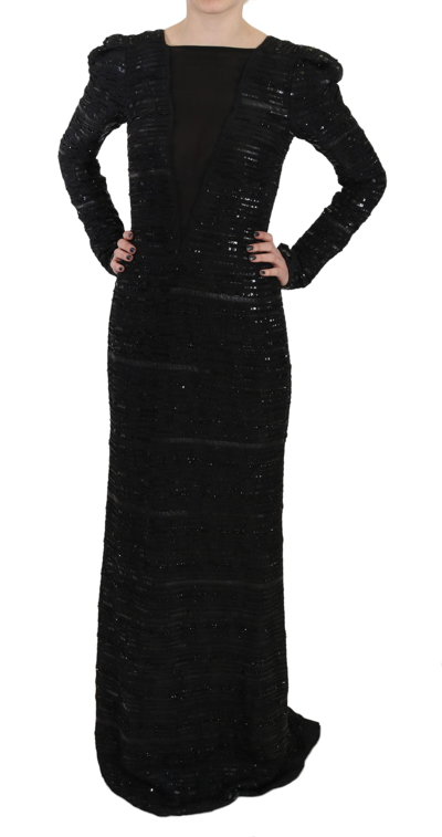 Shop John Richmond Black Silk Sheath Maxi Dress With Women's Sequins