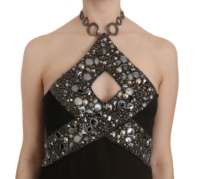 John Richmond Black Sequined Stretch Mini Shift Dress In Black
