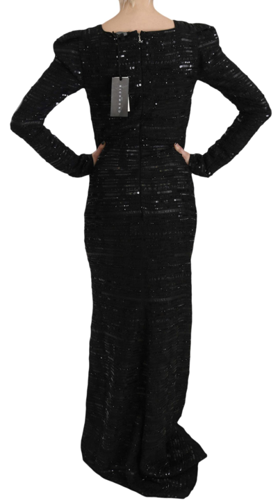 John Richmond Black Silk Full Length Sequined Gown Dress In Black