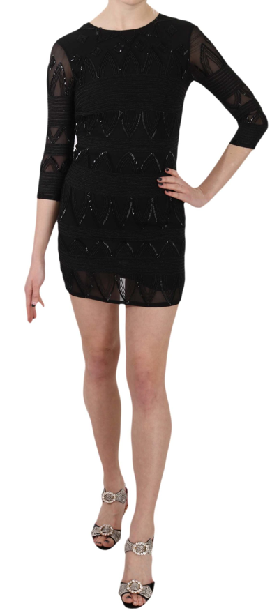 Shop John Richmond Elegant Black Silk Mini Dress With Women's Sequins