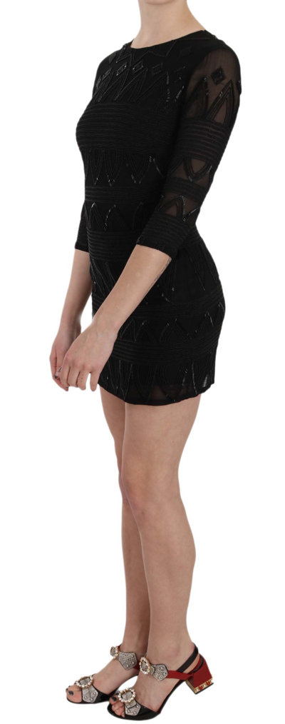 John Richmond Black Silk Sequined Mini Shift Gown In Black