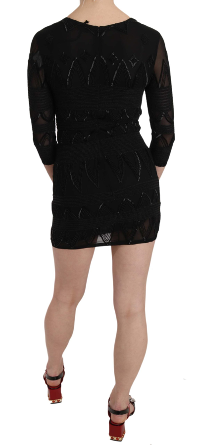 John Richmond Black Silk Sequined Mini Shift Gown In Black