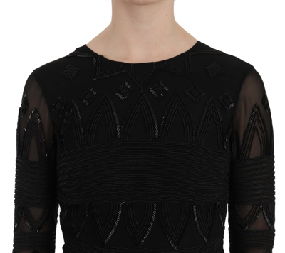 John Richmond Black Silk Sequined Mini Shift Gown In Black