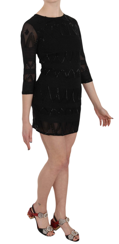 John Richmond Black Silk Sequined Mini Shift Gown In Black