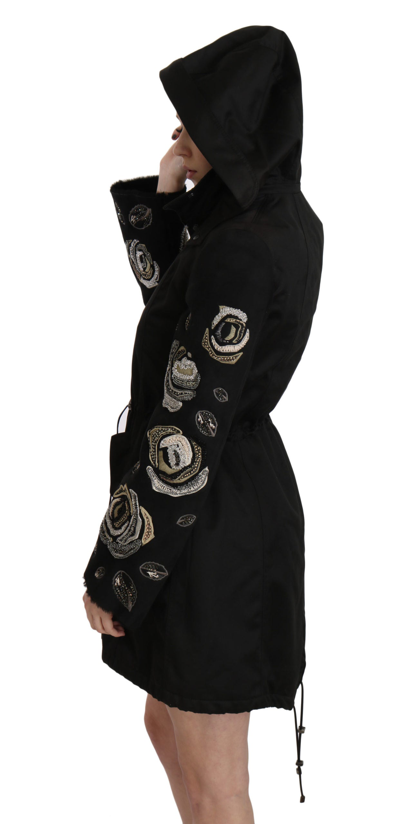 Shop John Richmond Elegant Black Beaded Parka Jacket For Women's Women