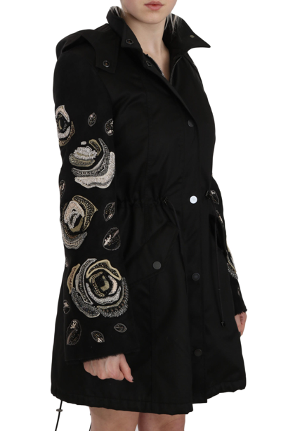 Shop John Richmond Elegant Black Beaded Parka Jacket For Women's Women