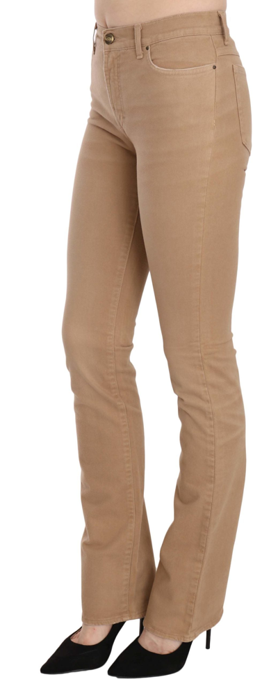 Shop Just Cavalli Brown Cotton Stretch Mid Waist Skinny Trousers Women's Pants