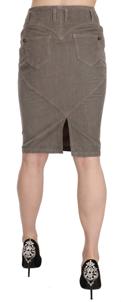 Shop Just Cavalli Chic Gray Pencil Skirt With Logo Women's Details
