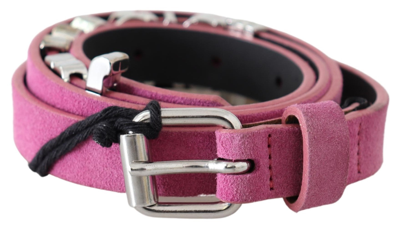 Just Cavalli Pink Silver Chrome Metal Buckle Waist Belt In Pink