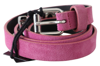 Just Cavalli Pink Silver Chrome Metal Buckle Waist Belt In Pink