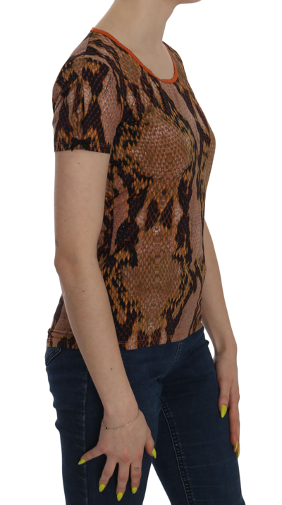 Shop Just Cavalli Snake Skin Print Short Sleeve Top Women's T-shirt In Brown