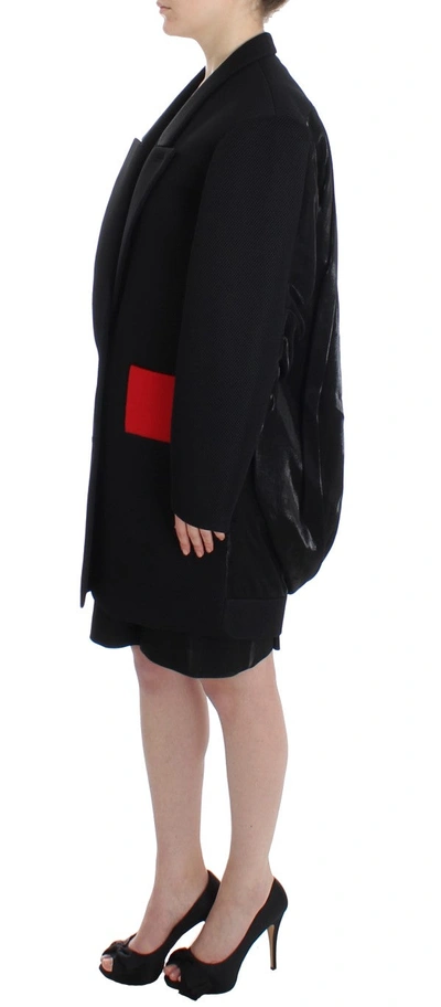Shop Kaale Suktae Elegant Draped Long Coat In Black With Red Women's Accents