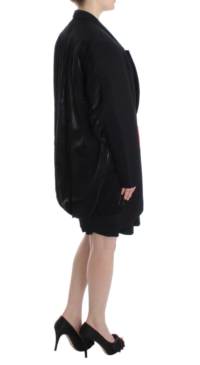 Shop Kaale Suktae Elegant Draped Long Coat In Black With Red Women's Accents