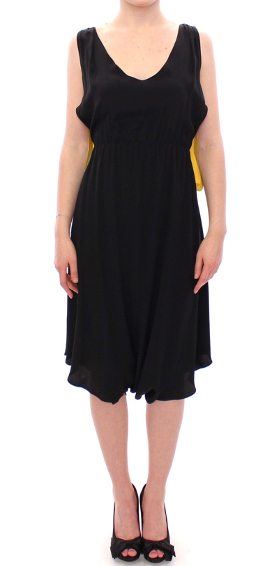 Shop Lamberto Petri Black Yellow Silk Shift Sheath Coctail Women's Dress