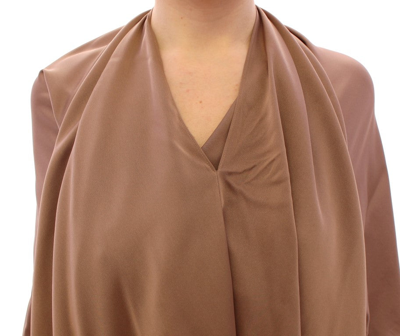 Shop Lamberto Petri Brown Draped Silk Sheath Shift Coctail Women's Dress