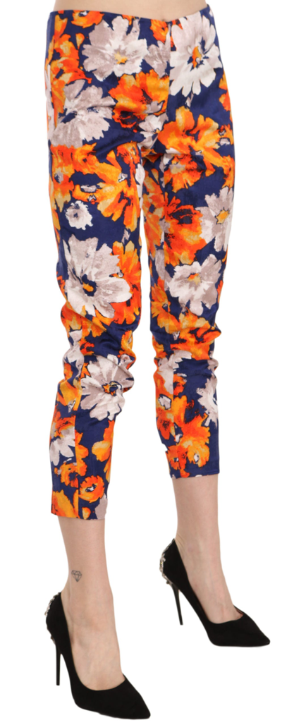 Shop Lanacaprina Blue Floral Print Skinny Slim Fit Trousers Women's Pants