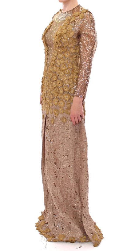 Lanre Da Silva Ajayi Gold Long Lace Maxi Crystal Dress In Gold