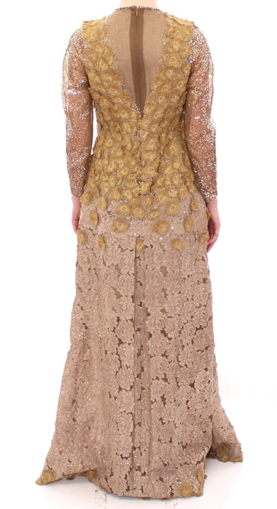 Lanre Da Silva Ajayi Gold Long Lace Maxi Crystal Dress In Gold
