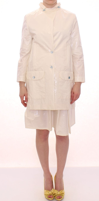 Shop Licia Florio White Viscose Button Front Jacket Coat Women's Trench