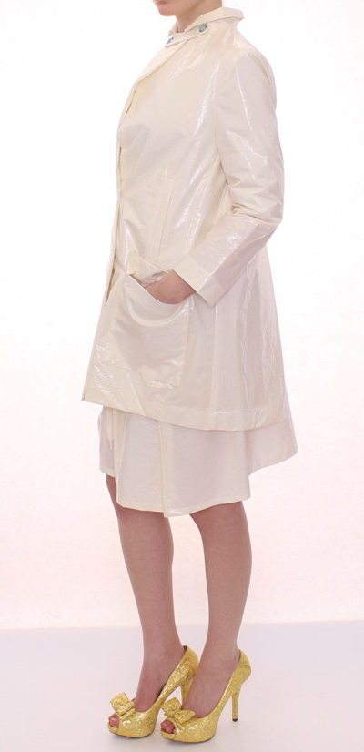 Shop Licia Florio White Viscose Button Front Jacket Coat Women's Trench