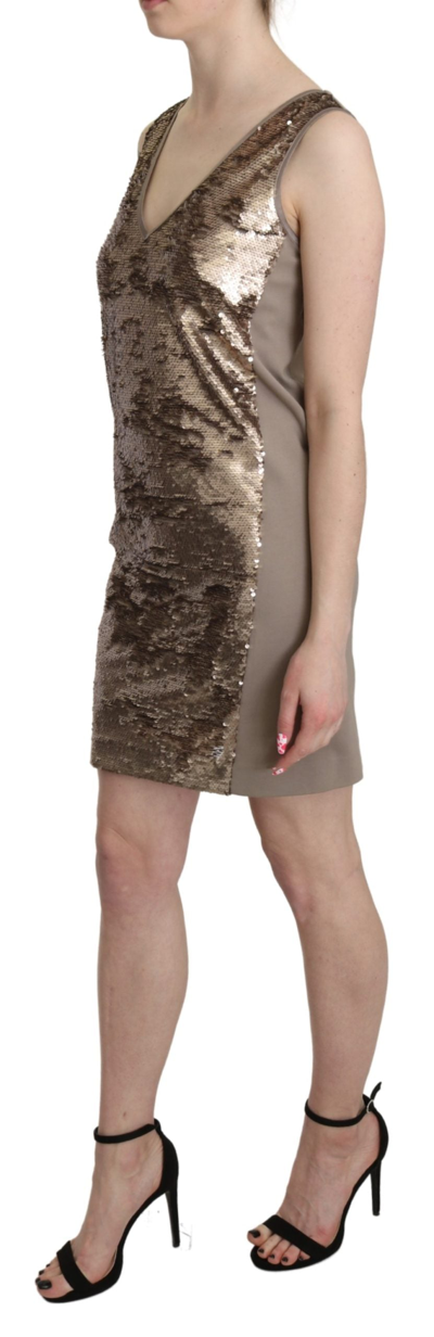 Liu •jo Dolce & Gabbana  Sequined V-neck Sleeveless Sheath Mini Dress In Brown