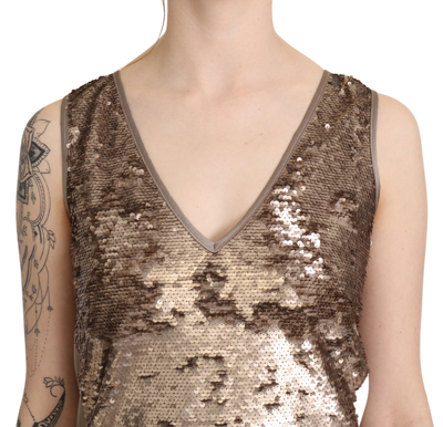 Liu •jo Dolce & Gabbana  Sequined V-neck Sleeveless Sheath Mini Dress In Brown
