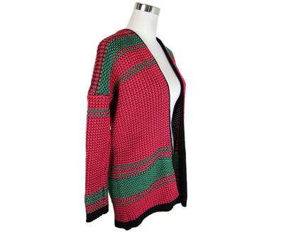 Shop Maje Women's Black Detail Hot Pink / Burgendy / Green Cotton Polyester Cardigan Jacket
