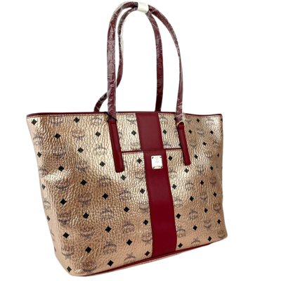 Mcm Champagne Gold Monogram Visetos Canvas Medium Tote Bag In Gold