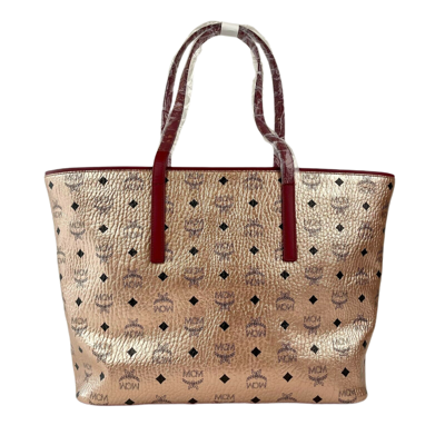 Mcm Champagne Gold Monogram Visetos Canvas Medium Tote Bag In Gold