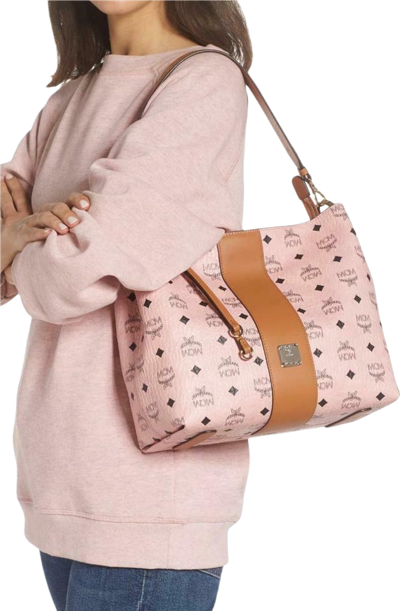 Shop Mcm Klara Soft Pink Visetos Medium Hobo Crossbody Bag