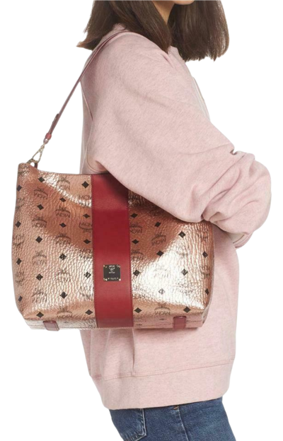 Mcm Klara Champagne Gold Visetos Medium Hobo Crossbody Bag In Gold