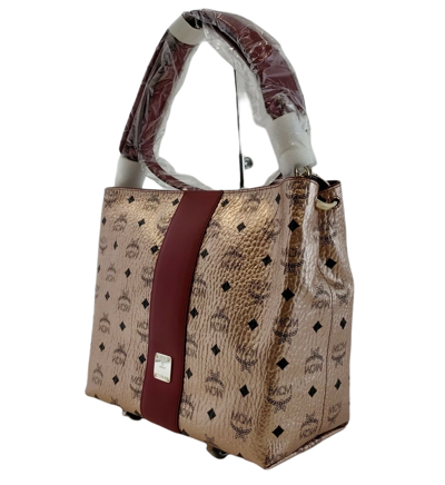 Mcm Klara Champagne Gold Visetos Medium Hobo Crossbody Bag In Gold