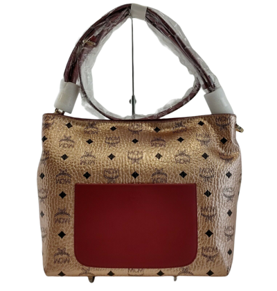 Mcm Klara Champagne Gold Visetos Medium Hobo Crossbody Bag In Gold