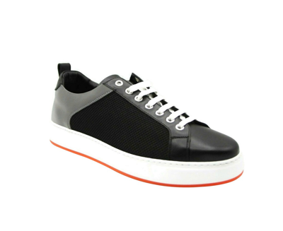 Shop Mcm Men's Black Leather Silver Reflective Canvas Low Top Sneaker Mex9ara71b (42 Eu / 9 Us)