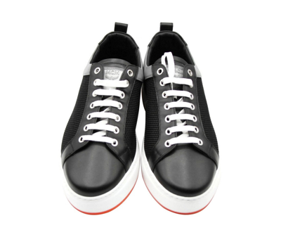 Shop Mcm Men's Black Leather Silver Reflective Canvas Low Top Sneaker Mex9ara71b