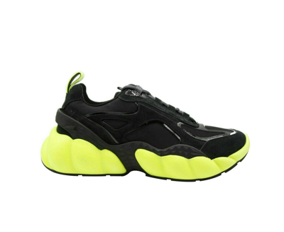 Shop Mcm Men's Black Luft Collection Suede Neon Green Trim Sneaker Mex9amm66bk