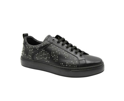 Shop Mcm Men's Black Leather Silver Studded Low Top Sneakers