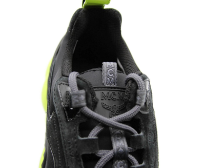 Shop Mcm Men's Black Luft Collection Suede Neon Green Trim Sneaker Mex9amm66bk