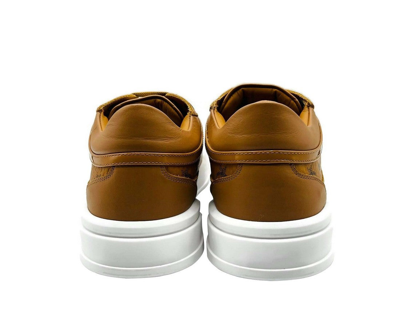 Shop Mcm Men's Cognac Brown Visetos Leather Low Top Sneakers