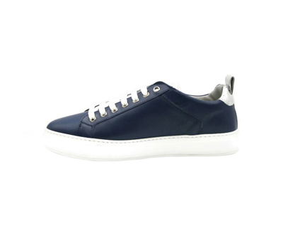 Shop Mcm Men's Estate Blue Leather With Silver Trim Sneaker (41 Eu / 8 Us)