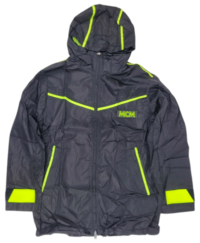 Shop Mcm Men's Flo Black Nylon Rubber Logo Parka Windbreaker Jacket Mhj9alc05bk (regular; L)