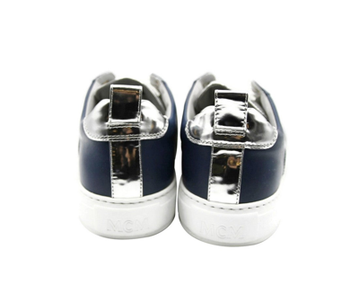 Shop Mcm Men's Estate Blue Leather With Silver Trim Sneaker (41 Eu / 8 Us)