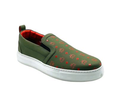 Shop Mcm Men's Moss Green Orange Logo Leather Slip On Sneaker (41 Eu / 8 Us)