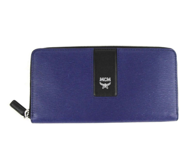 Shop Mcm Men's Navy Leather With Logo Large Zipped Wallet Mxl9sce96vy001 In Blue