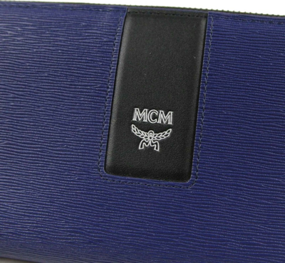 Shop Mcm Men's Navy Leather With Logo Large Zipped Wallet Mxl9sce96vy001 In Blue