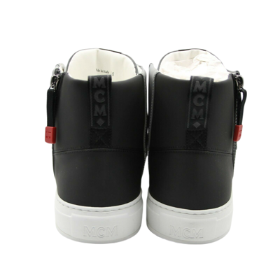 Shop Mcm Men's Silver Black Reflective Leather Logo Hi-top Sneaker In Silver / Black