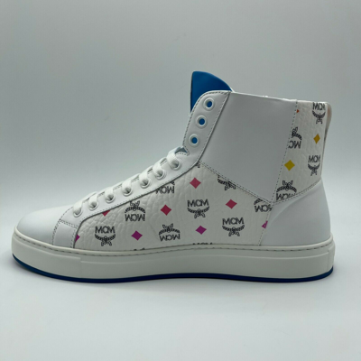 Shop Mcm Men's White Leather Rainbow Spectrum Hi Top Sneaker Mex9smm07wa (43 Eu / 10 Us)